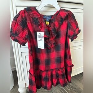 Little girl’s buffalo plaid dropped waist dress
